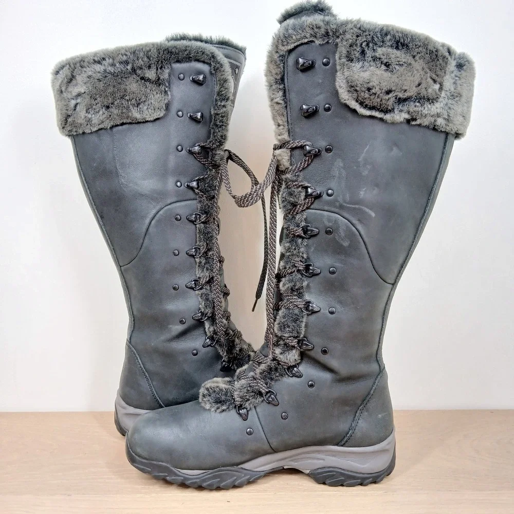 The North Face Tall Lace Up Winter Boots Women's 7 Faux Fur Trim Waterproof